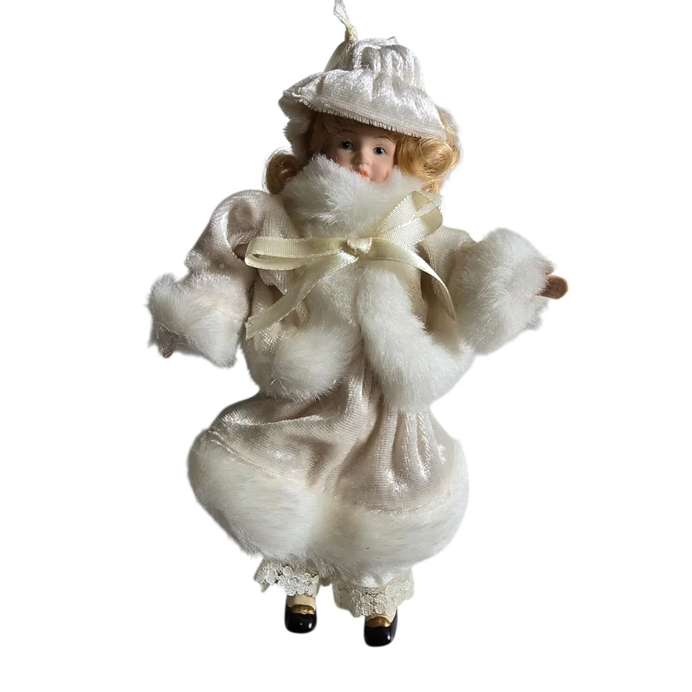 Cottagecore Victorian Winter Girl Ornament Porcelain Christmas Tree Decor